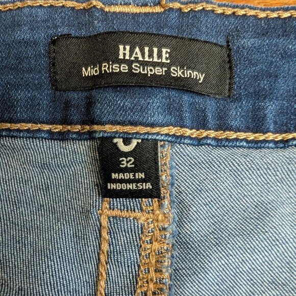 True Religion Jeans 32x28 Womens Blue Halle Mid Rise Super Skinny Dark Stretch - Picture 9 of 14